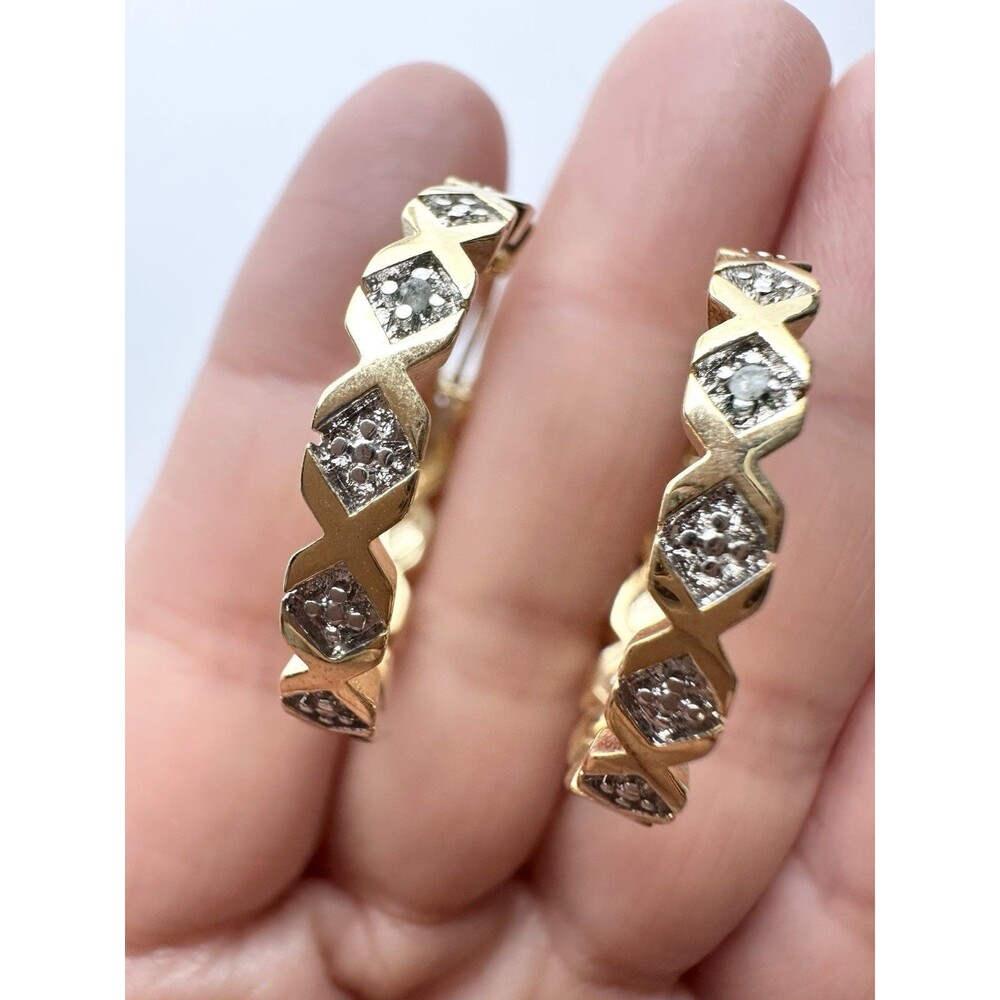 Nadri Gold Tone Genuine Diamond Hoop Earrings